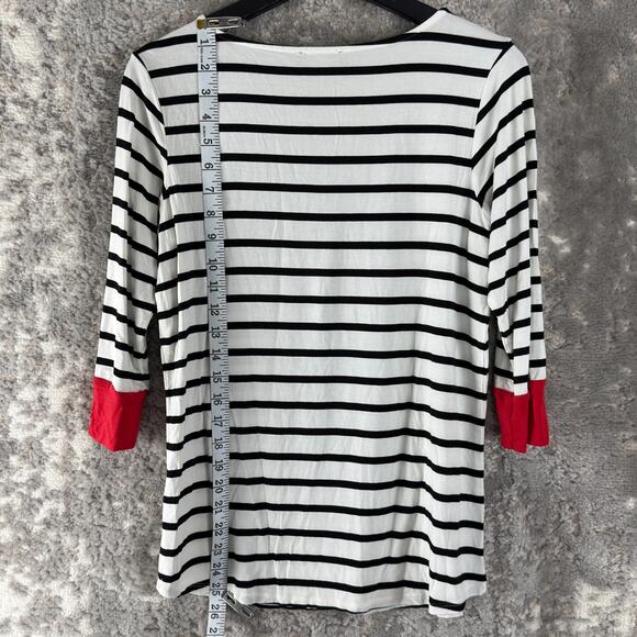 Colette Size M Striped 3/4 Sleeve Top White Casual Pullover Shirt - Picture 2 of 7